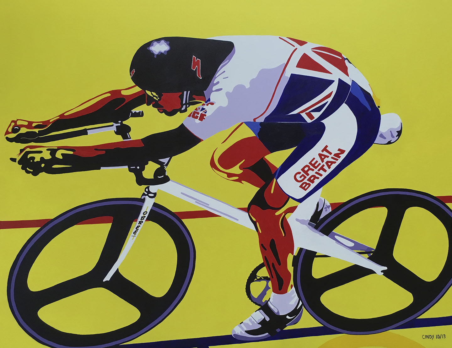 painting of cyclist