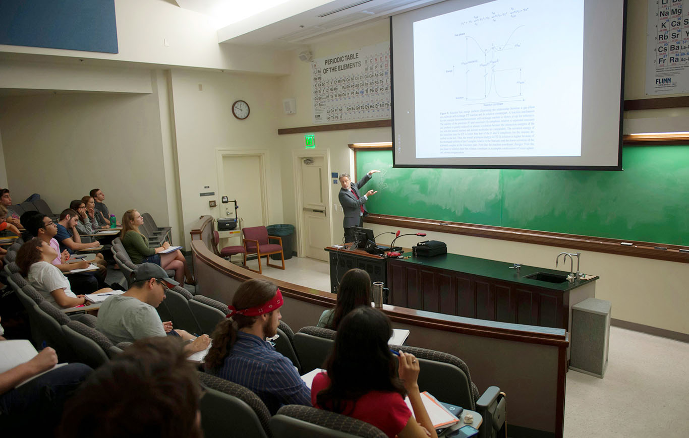 Photo of Dean Dave Richardson teaching a chemistry class.