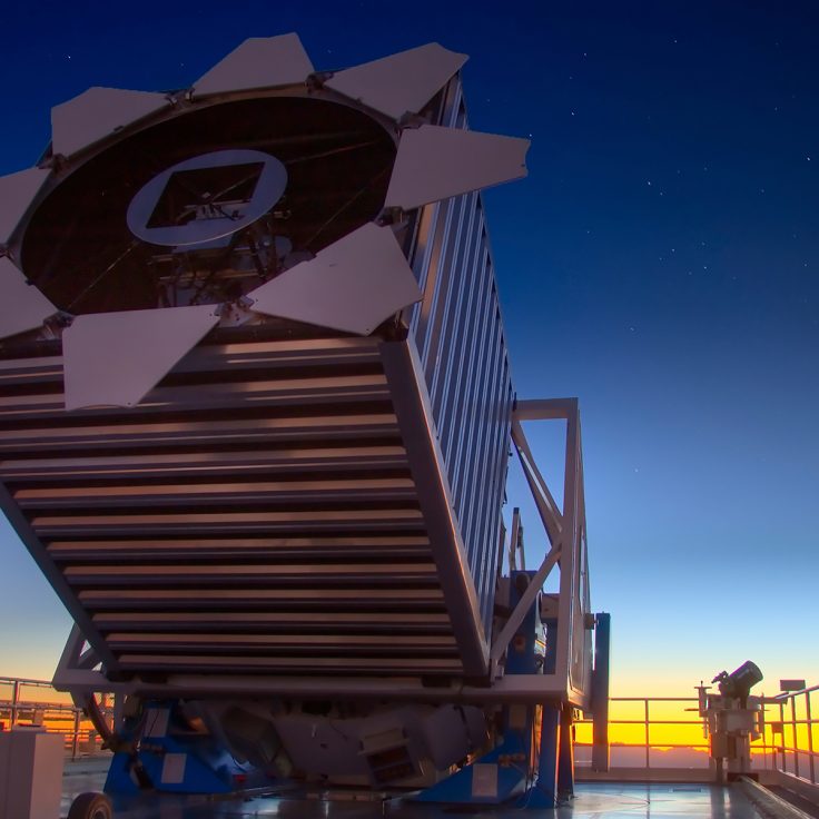 Photo of the Sloan Digital Sky Survey telescope against the dusk.
