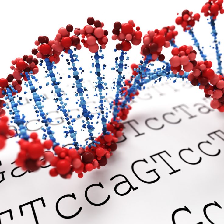 illustration of double helix with genetic sequence in background