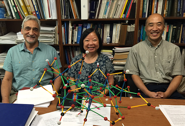 From left: George Christou (Chemistry), Hai-Ping Cheng (Physics), and Xiao-Guang Zhang (Physics)