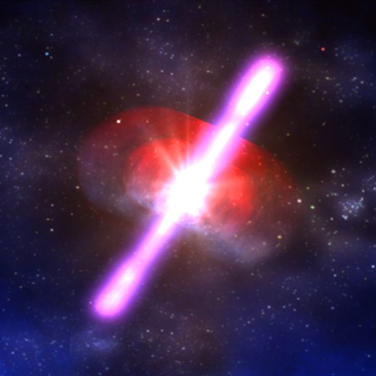 The artist's rendering (left) of GRB 050709 depicts a gamma-ray burst that was discovered on 9 July, 2005 by NASA's High-Energy Transient Explorer. The burst radiated an enormous amount of energy in gamma-rays for half a second, then faded away. Three days later, Chandra's detection of the X-ray afterglow (inset) established its position with high accuracy. A Hubble Space Telescope image showed that the burst occurred in the outskirts of a spiral galaxy. This location is outside the star-forming regions of the galaxy and evidence that the burst was not produced by the explosion of an extremely massive star. The most likely explanation for the burst is that it was produced by a collision of two neutron stars, or a neutron star and a black hole.