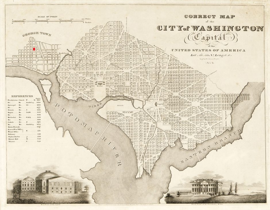 19th century etched map of city of Washington