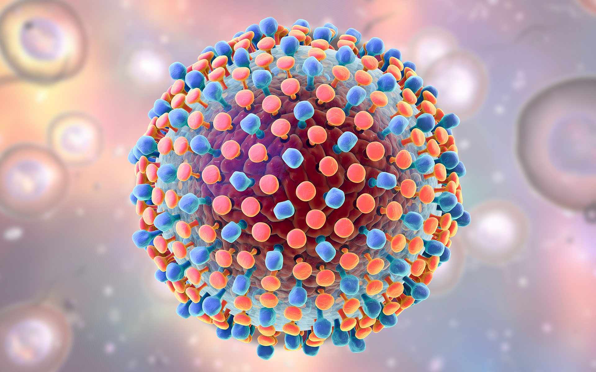 rendering of studded round virus