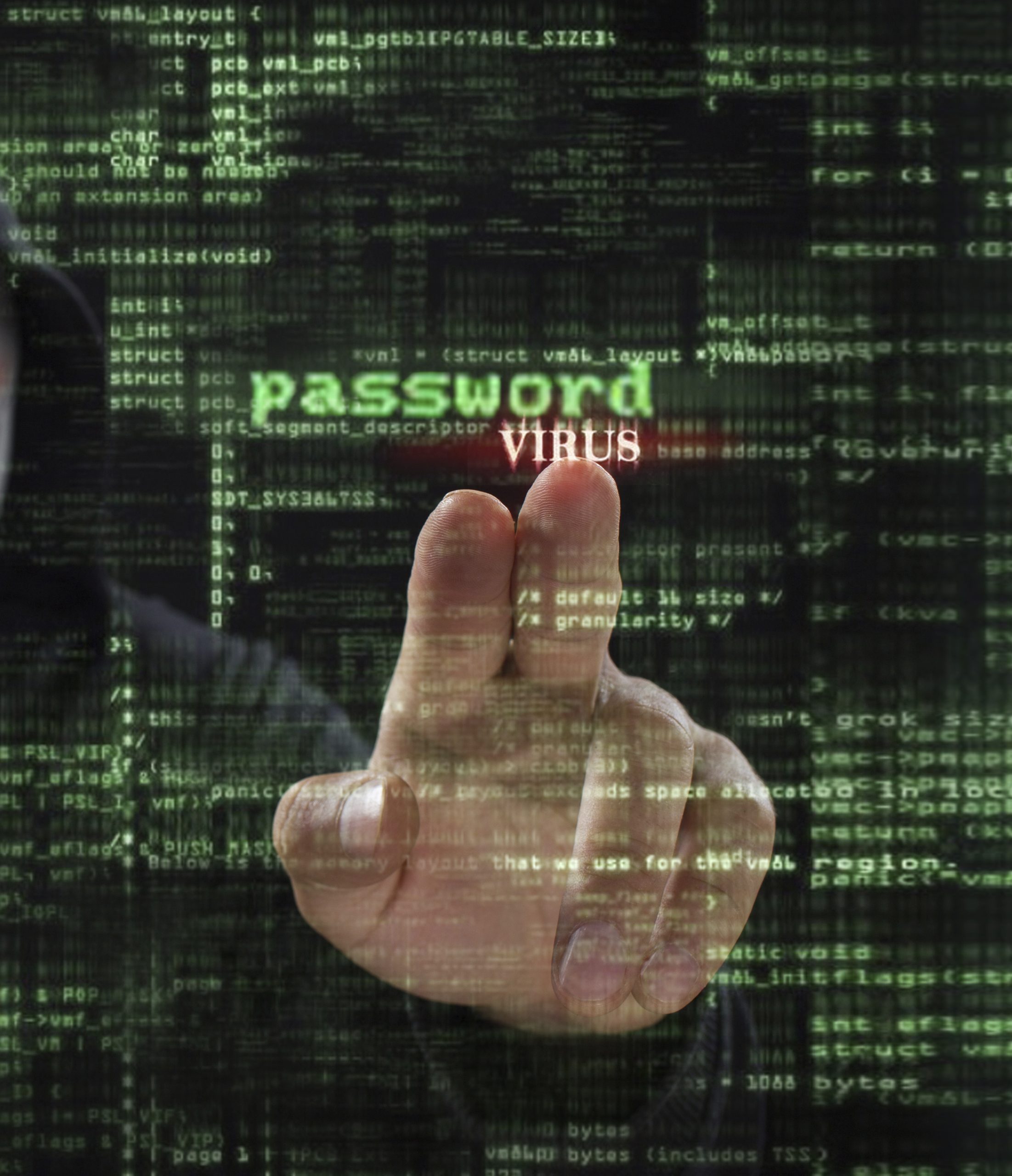 hacker at work with graphic user interface around