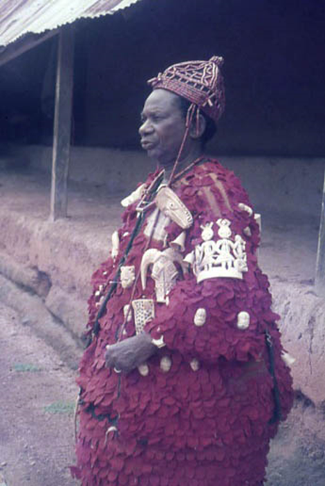 Figure 1b: The Ojomo of Ijebu-Owo wearing his Orufanran ceremonial war costume (side view)