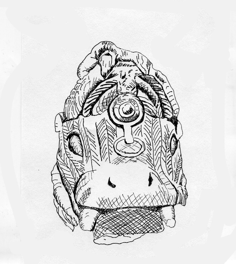 Fig. 3. This terracotta head of a crowned hippopotamus, 11th-15th century CE, was one of several animal pot lids found at an excavation at the Lafogido site in Ifẹ. Drawing of an 11th-15th century CE Ifẹ work in the collection of the National Commission for Museums and Monuments, Nigeria.