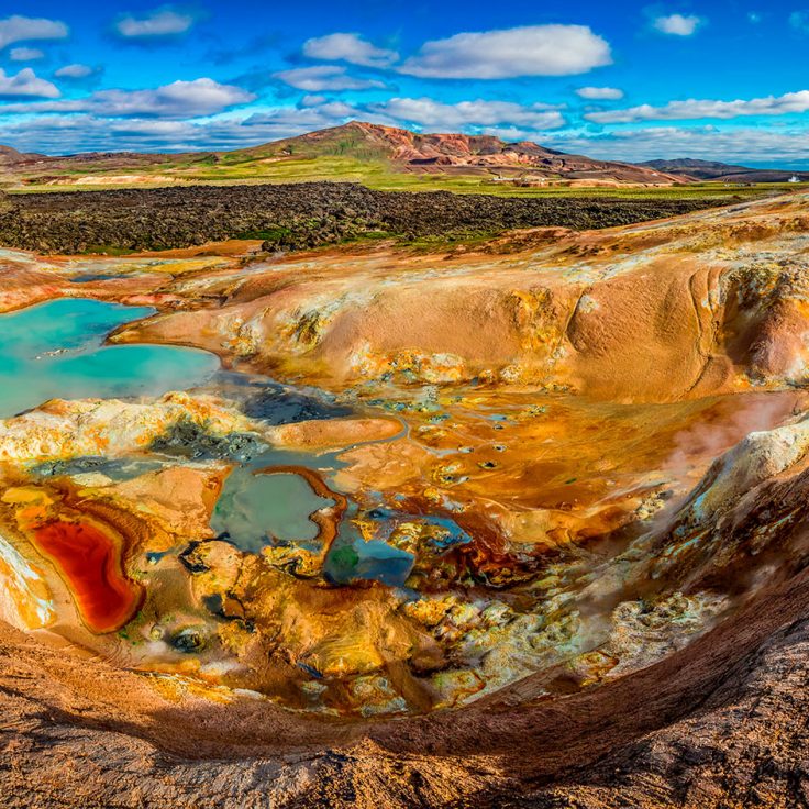 Panorama of volcanic mountain full of colorful minerals in Iceland