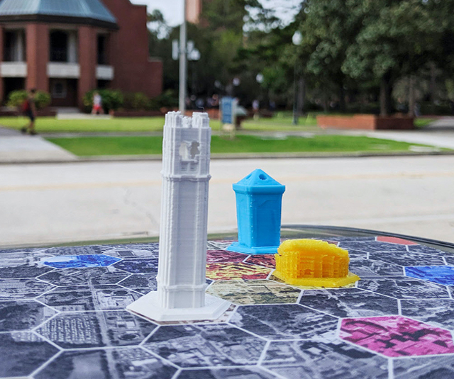 UF Quest game board with the century tower piece