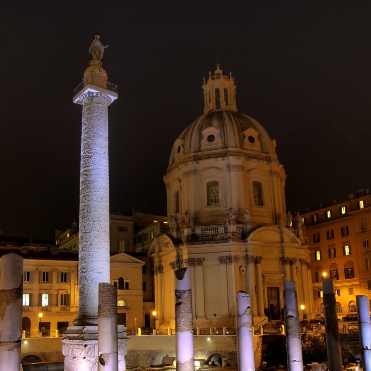 Trajan's Column at Night, Trajan's Forum, Rome, Italy
