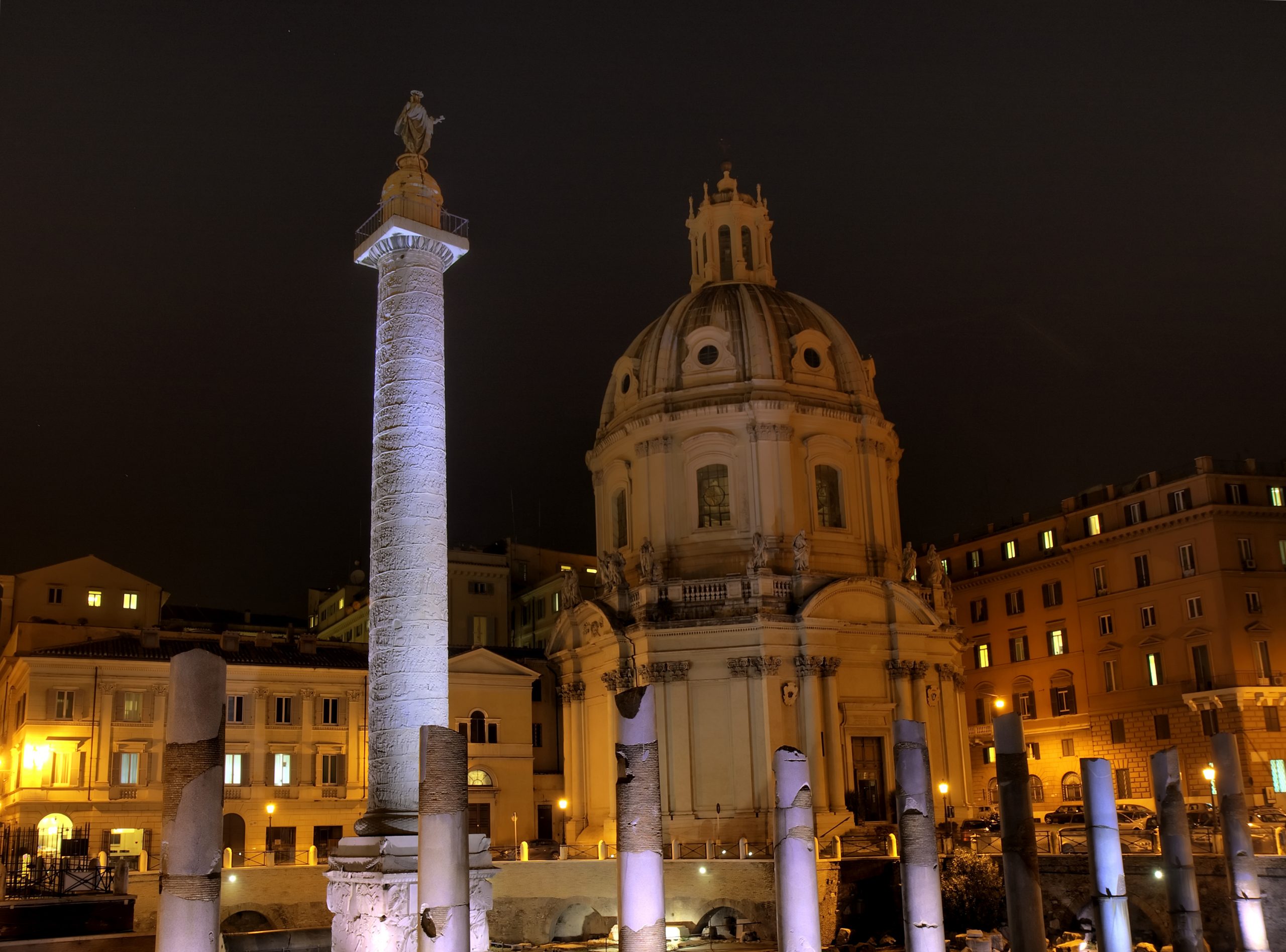 Trajan's Column at Night, Trajan's Forum, Rome, Italy