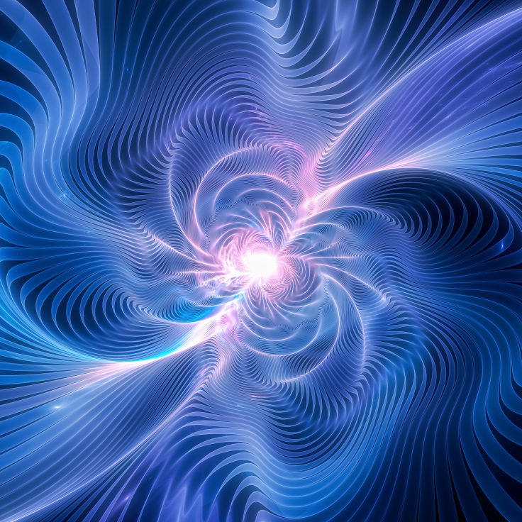 An abstract rendering of what gravitational waves might look like if we were able to see them.