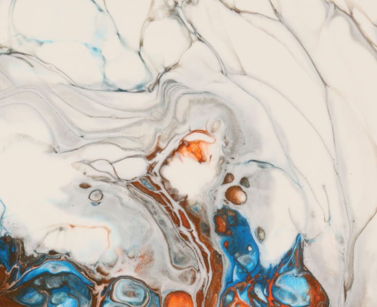 Watercolor waves in orange, blue, and white.