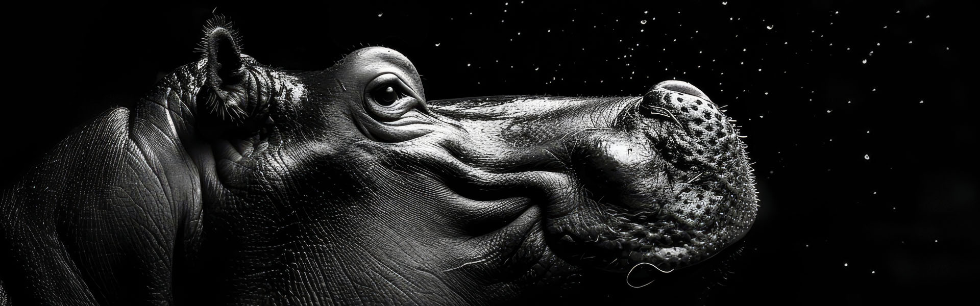 Hippopotamus head dramatically lit against a starry night