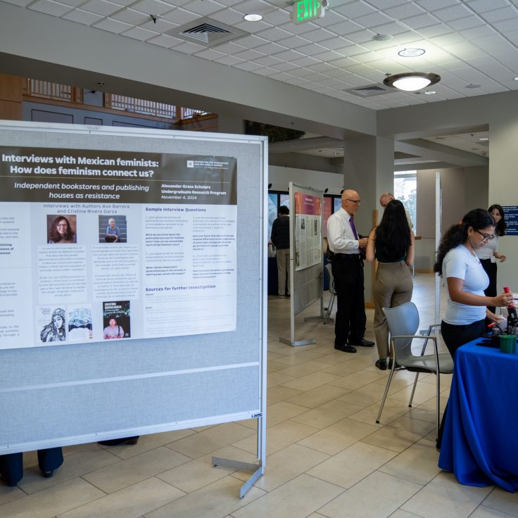 A poster board at the symposium titled "Interviews with Mexican Feminists."